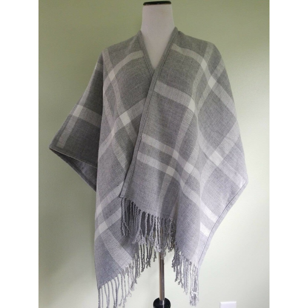 Charter Club grey plaid open front poncho scarf cover up